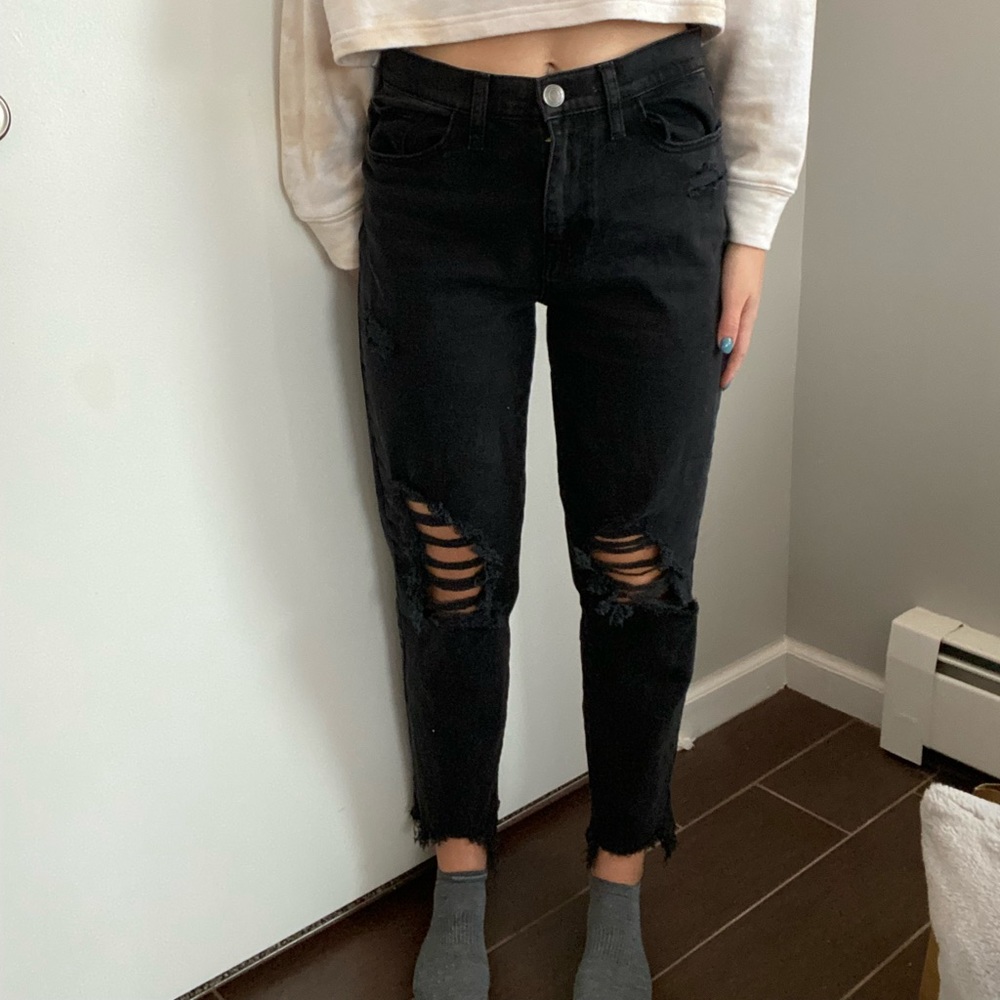 High Waisted Black mom jeans with rips